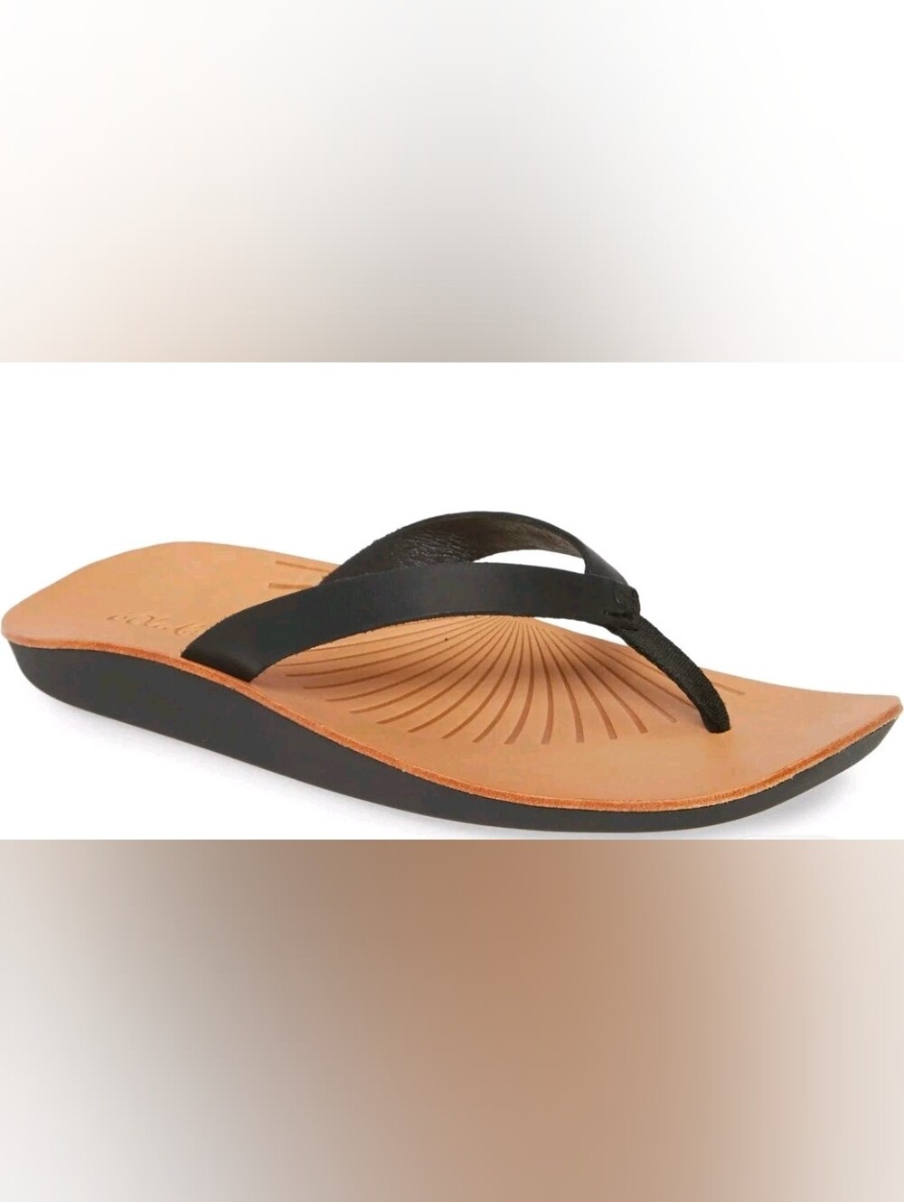 OluKai Iwi Women's Leather Thong Flip Flop Black Size 6